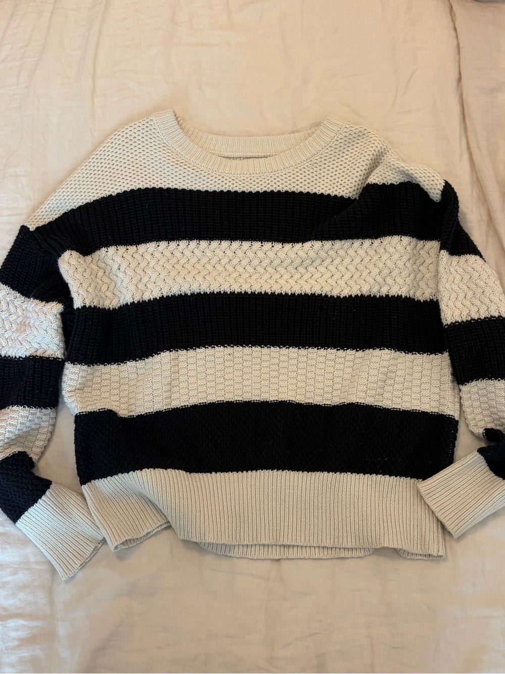 a new day Black and White Striped Crewneck Sweater
